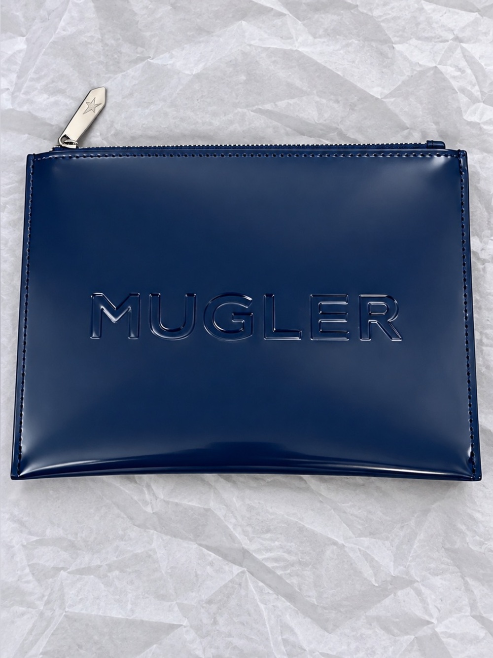 Mugler Men's Glossy Navy Embossed Toiletry Pouch